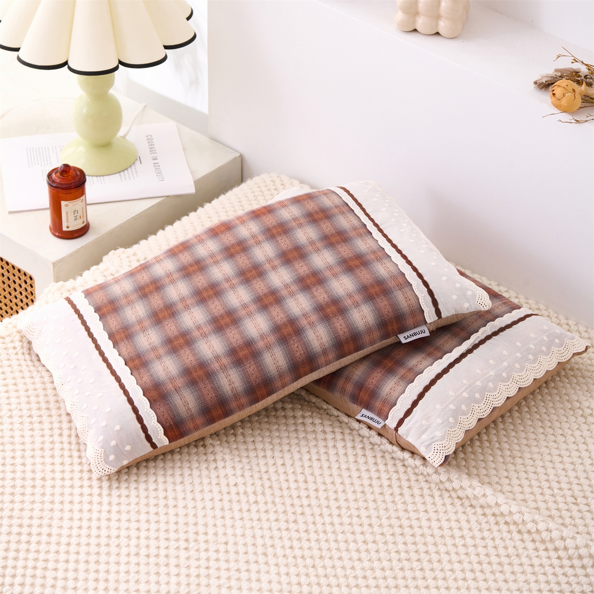 （总）大熊枕芯 2025新款 全棉花边荞麦枕