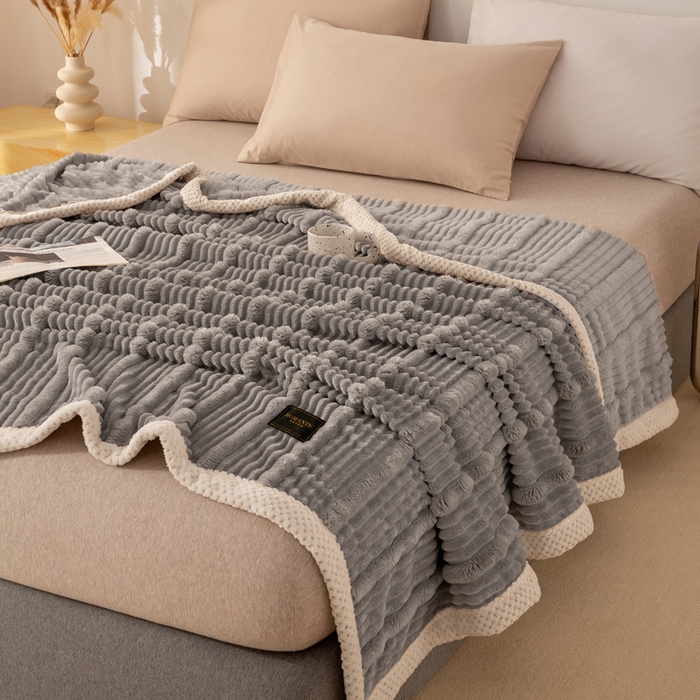 91家纺网 家纺一手货源 找家纺 （总）雅诗帛 2025新款A类兔毛绒子母条毛毯双面云朵绒毛毯宿舍牛奶绒小被毯轻奢时尚加厚保暖盖毯休闲绒毯毯子