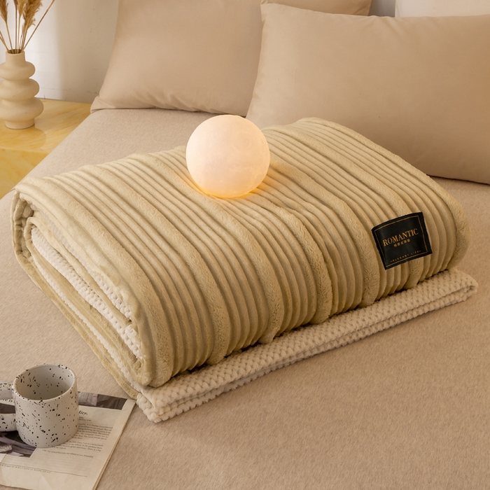 91家纺网 家纺一手货源 找家纺 雅诗帛 2025新款A类兔毛绒子母条毛毯双面云朵绒毛毯宿舍牛奶绒小被毯轻奢时尚加厚保暖盖毯休闲绒毯毯子 摩卡棕