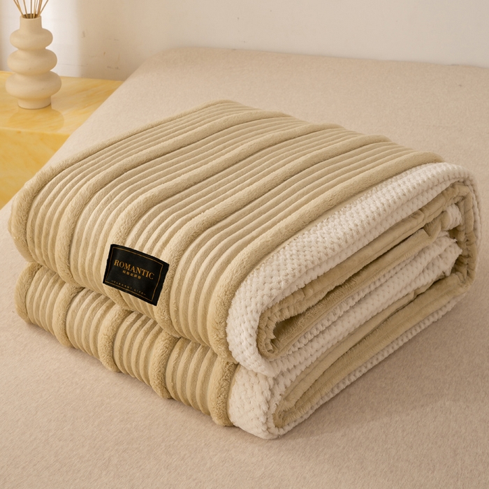 91家纺网 家纺一手货源 找家纺 雅诗帛 2025新款A类兔毛绒子母条毛毯双面云朵绒毛毯宿舍牛奶绒小被毯轻奢时尚加厚保暖盖毯休闲绒毯毯子 摩卡棕