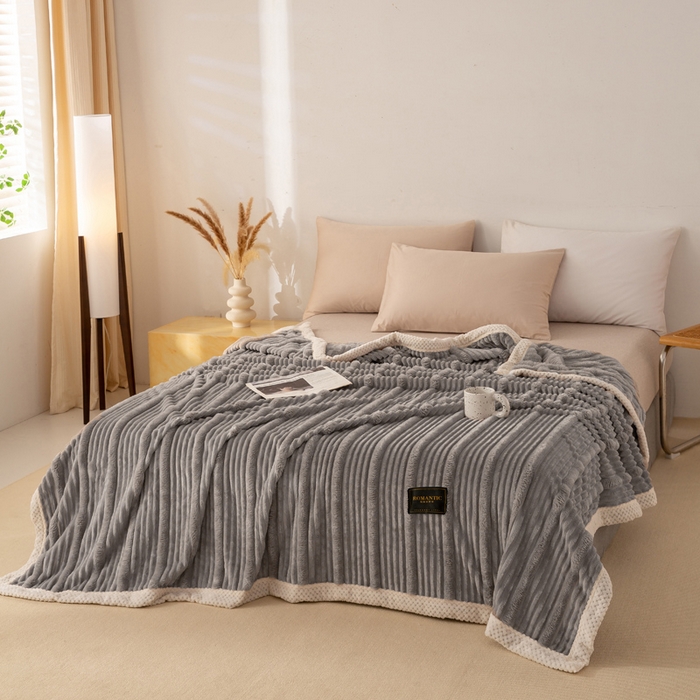 91家纺网 家纺一手货源 找家纺 （总）雅诗帛 2025新款A类兔毛绒子母条毛毯双面云朵绒毛毯宿舍牛奶绒小被毯轻奢时尚加厚保暖盖毯休闲绒毯毯子