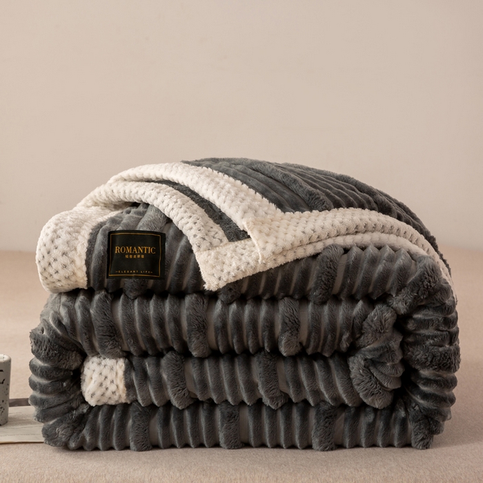 91家纺网 家纺一手货源 找家纺 （总）雅诗帛 2025新款A类兔毛绒子母条毛毯双面云朵绒毛毯宿舍牛奶绒小被毯轻奢时尚加厚保暖盖毯休闲绒毯毯子