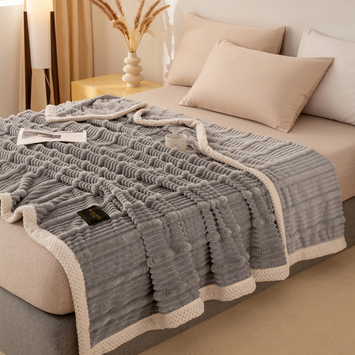 91家纺网 家纺一手货源 找家纺 （总）雅诗帛 2025新款A类兔毛绒子母条毛毯双面云朵绒毛毯宿舍牛奶绒小被毯轻奢时尚加厚保暖盖毯休闲绒毯毯子