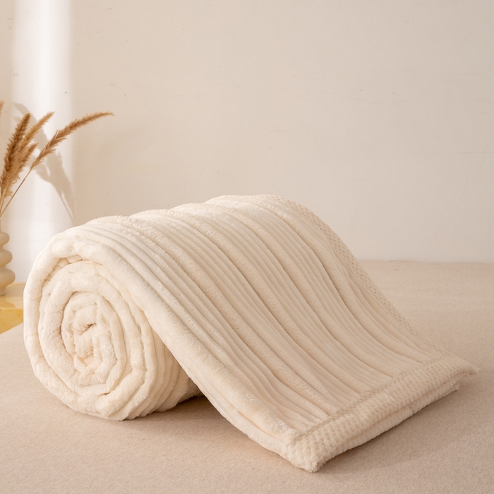 91家纺网 家纺一手货源 找家纺 雅诗帛 2025新款A类兔毛绒子母条毛毯双面云朵绒毛毯宿舍牛奶绒小被毯轻奢时尚加厚保暖盖毯休闲绒毯毯子 云朵白