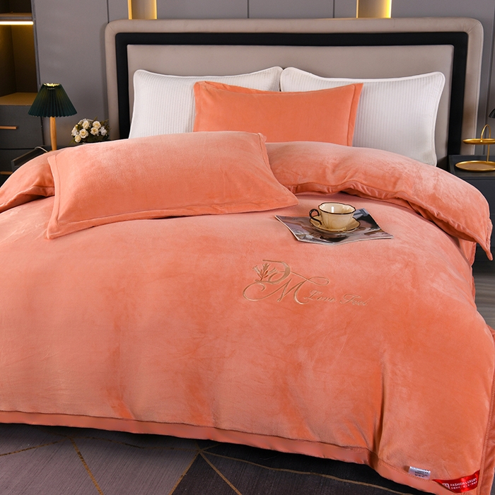 尚品凤凰 2025新款牛奶绒绣花单被套单品被套单件被套 橙色