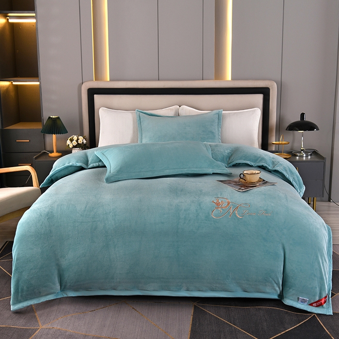 91家纺网 家纺一手货源 找家纺 尚品凤凰 2025新款牛奶绒绣花单被套单品被套单件被套 水绿