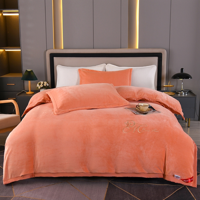91家纺网 家纺一手货源 找家纺 尚品凤凰 2025新款牛奶绒绣花单被套单品被套单件被套 橙色