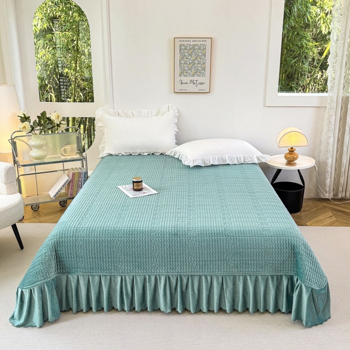 91家纺网 家纺一手货源 找家纺 （总）尚品凤凰 2025新款加厚宝宝绒绗缝夹棉单床裙单品床裙单件床裙-蝴蝶结