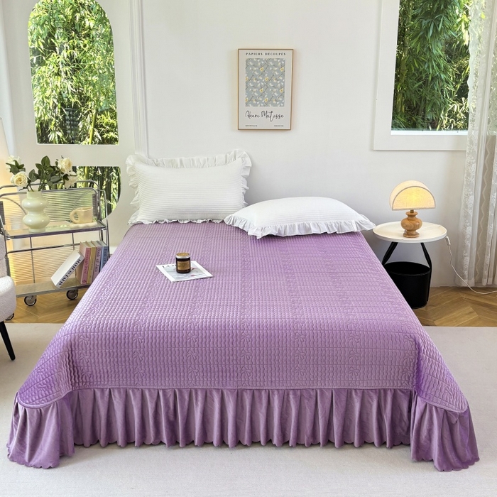 91家纺网 家纺一手货源 找家纺 （总）尚品凤凰 2025新款加厚宝宝绒绗缝夹棉单床裙单品床裙单件床裙-蝴蝶结