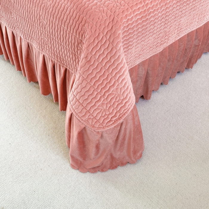 91家纺网 家纺一手货源 找家纺 尚品凤凰 2025新款加厚宝宝绒绗缝夹棉单床裙单品床裙单件床裙-蝴蝶结 藕粉