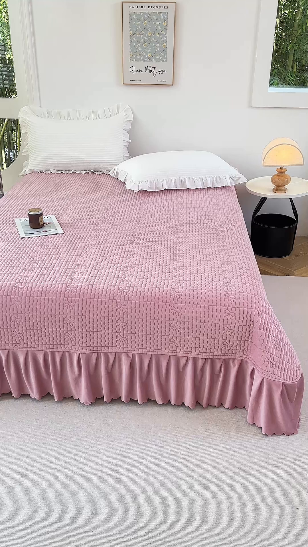 91家纺网 家纺一手货源 找家纺 尚品凤凰 2025新款加厚宝宝绒绗缝夹棉单床裙单品床裙单件床裙-蝴蝶结 藕粉