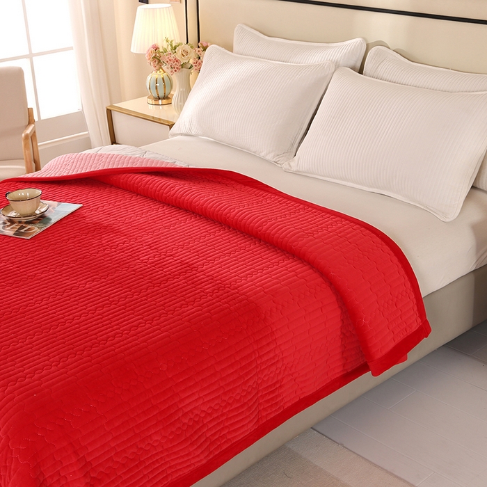 91家纺网 家纺一手货源 找家纺 尚品凤凰 2025新款加厚宝宝绒直角绗缝夹棉单床盖单品床盖单件床盖 中国红