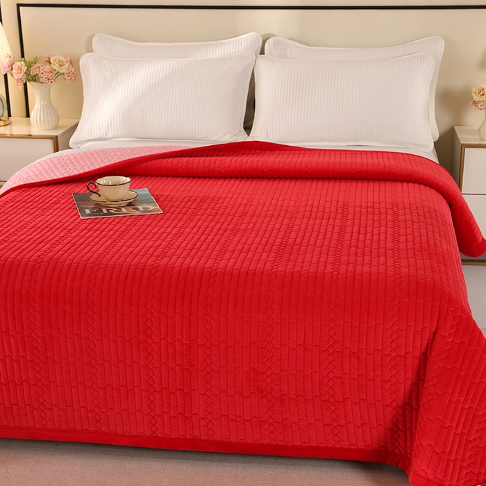 91家纺网 家纺一手货源 找家纺 尚品凤凰 2025新款加厚宝宝绒直角绗缝夹棉单床盖单品床盖单件床盖 中国红