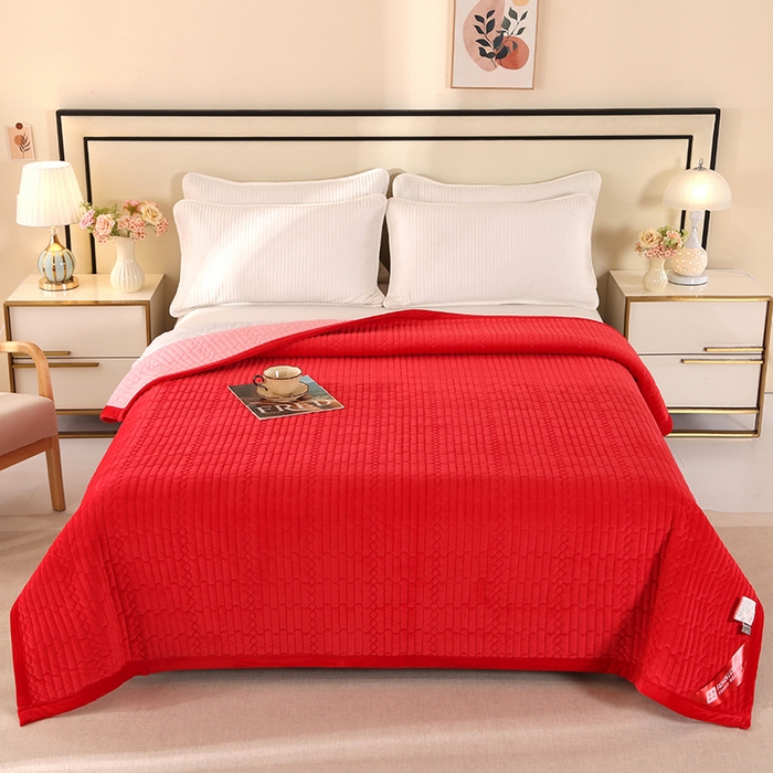 91家纺网 家纺一手货源 找家纺 尚品凤凰 2025新款加厚宝宝绒直角绗缝夹棉单床盖单品床盖单件床盖 中国红