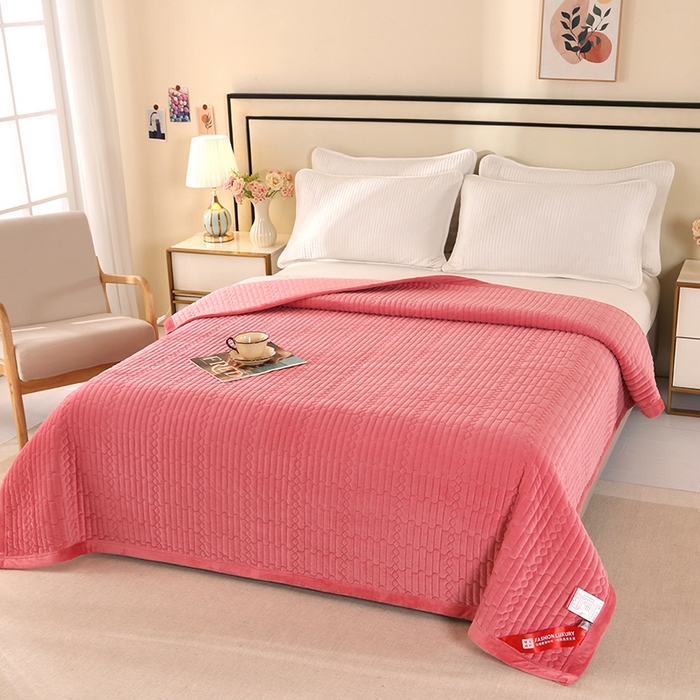 尚品凤凰 2025新款加厚宝宝绒直角绗缝夹棉单床盖单品床盖单件床盖 豆沙红