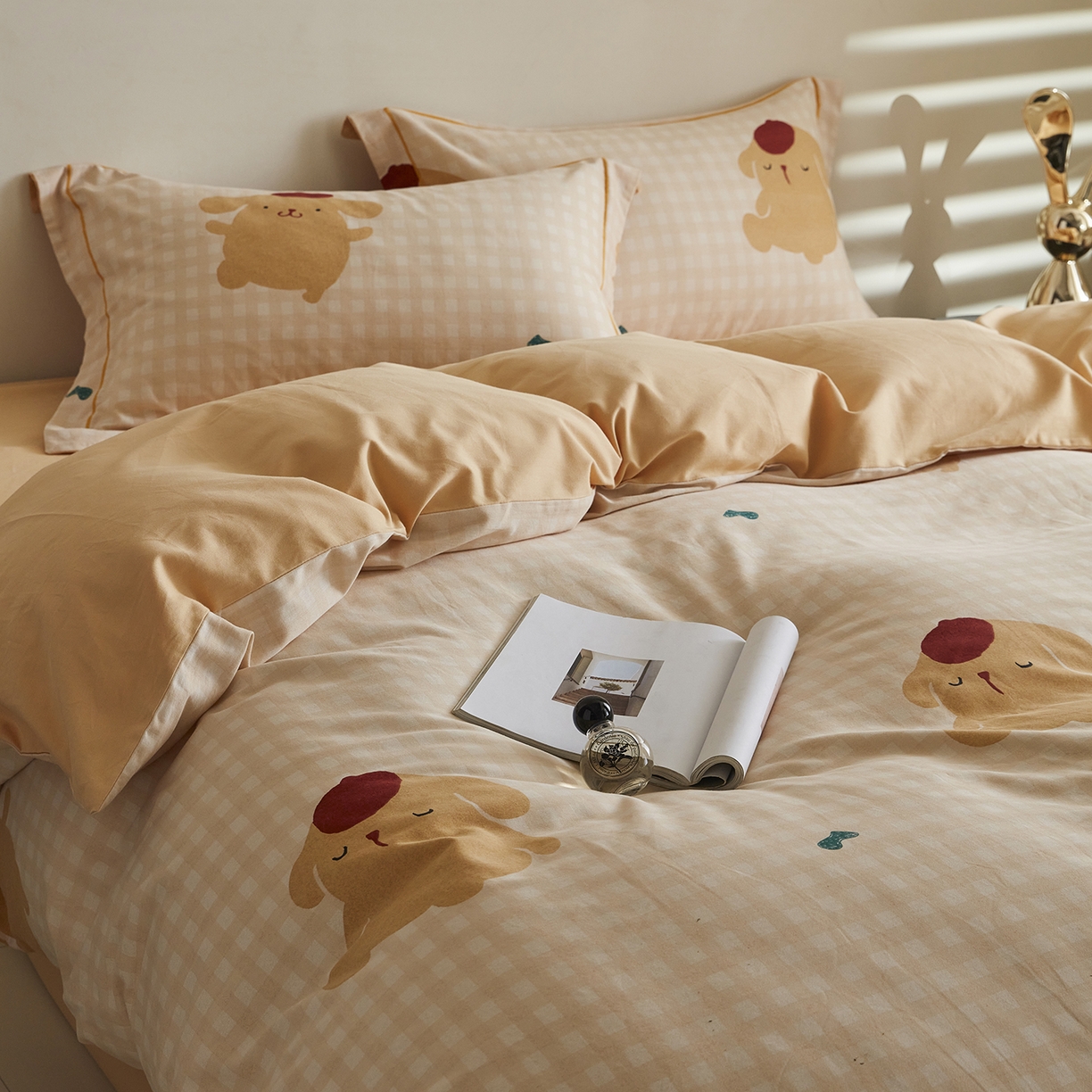 91家纺网 家纺一手货源 找家纺 嘉汀兰家居 2025新款全棉纯棉数码印花生态磨毛四件套 蛋仔