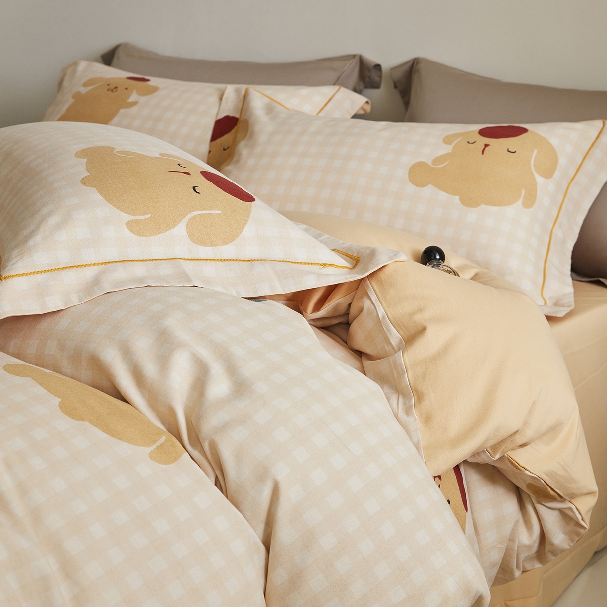 91家纺网 家纺一手货源 找家纺 嘉汀兰家居 2025新款全棉纯棉数码印花生态磨毛四件套 蛋仔