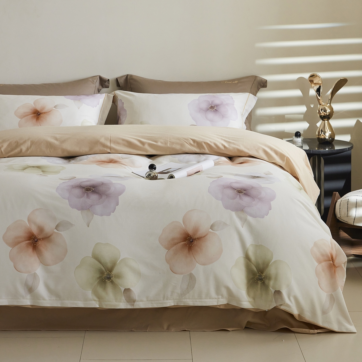 嘉汀兰家居 2025新款全棉纯棉数码印花生态磨毛四件套 繁花桔