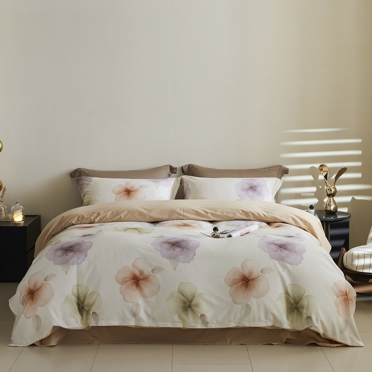 91家纺网 家纺一手货源 找家纺 嘉汀兰家居 2025新款全棉纯棉数码印花生态磨毛四件套 繁花桔