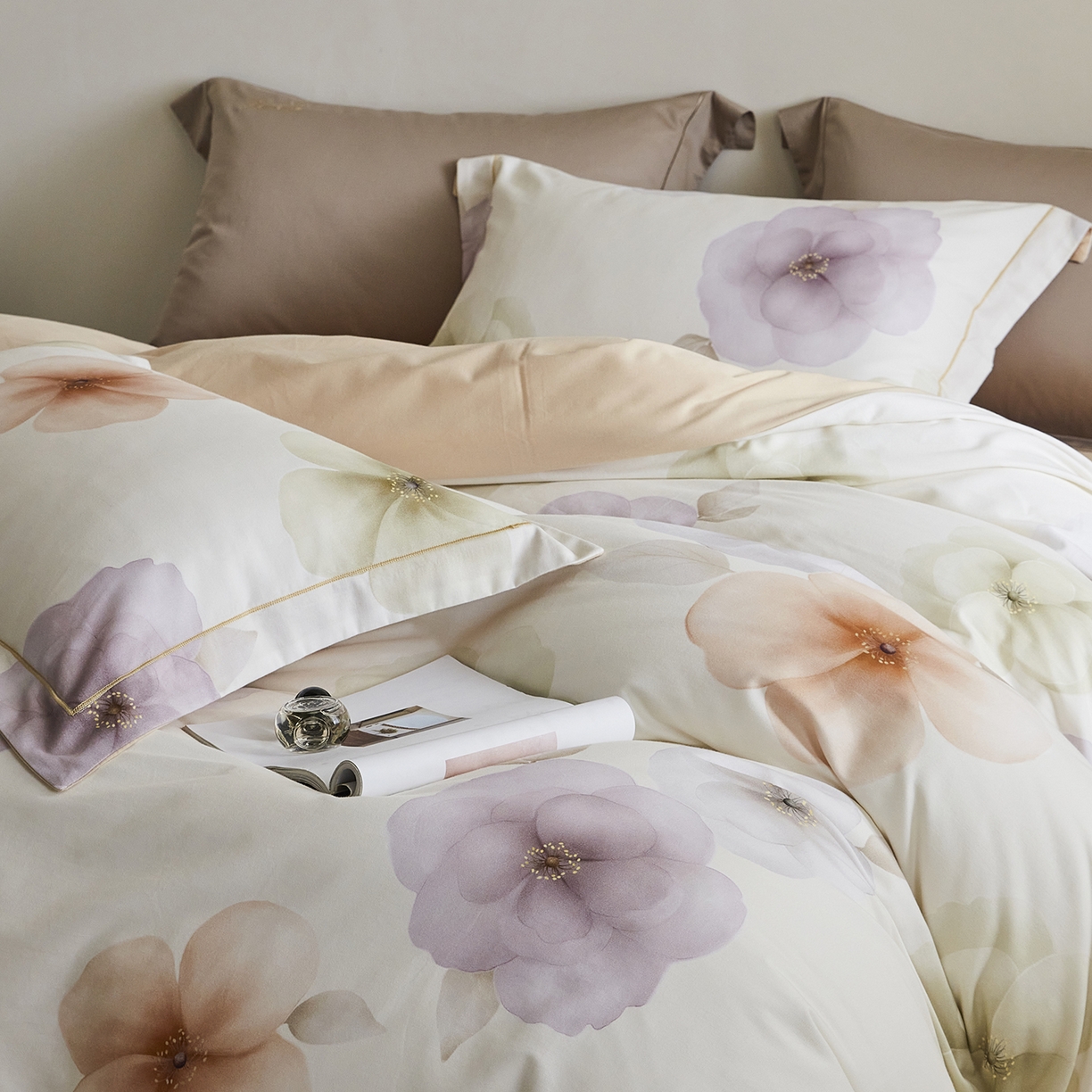 91家纺网 家纺一手货源 找家纺 嘉汀兰家居 2025新款全棉纯棉数码印花生态磨毛四件套 繁花桔