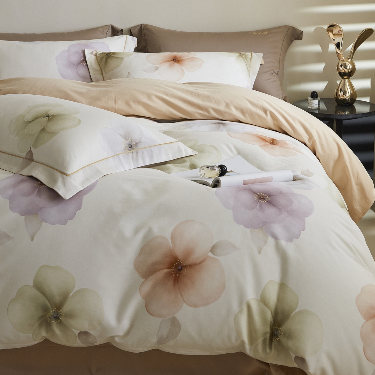 91家纺网 家纺一手货源 找家纺 嘉汀兰家居 2025新款全棉纯棉数码印花生态磨毛四件套 繁花桔