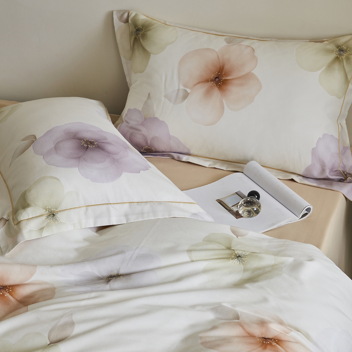 91家纺网 家纺一手货源 找家纺 嘉汀兰家居 2025新款全棉纯棉数码印花生态磨毛四件套 繁花桔