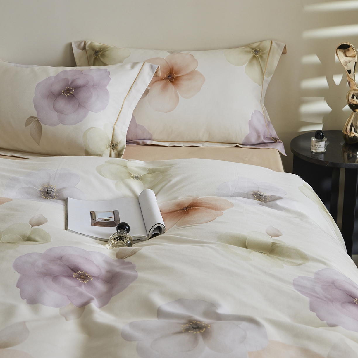 91家纺网 家纺一手货源 找家纺 嘉汀兰家居 2025新款全棉纯棉数码印花生态磨毛四件套 繁花桔