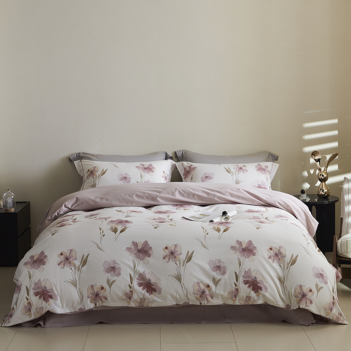 91家纺网 家纺一手货源 找家纺 嘉汀兰家居 2025新款全棉纯棉数码印花生态磨毛四件套 锦朵-米