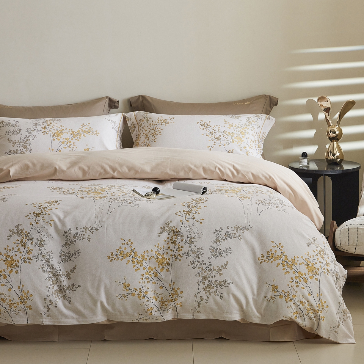 嘉汀兰家居 2025新款全棉纯棉数码印花生态磨毛四件套 境禾-玉