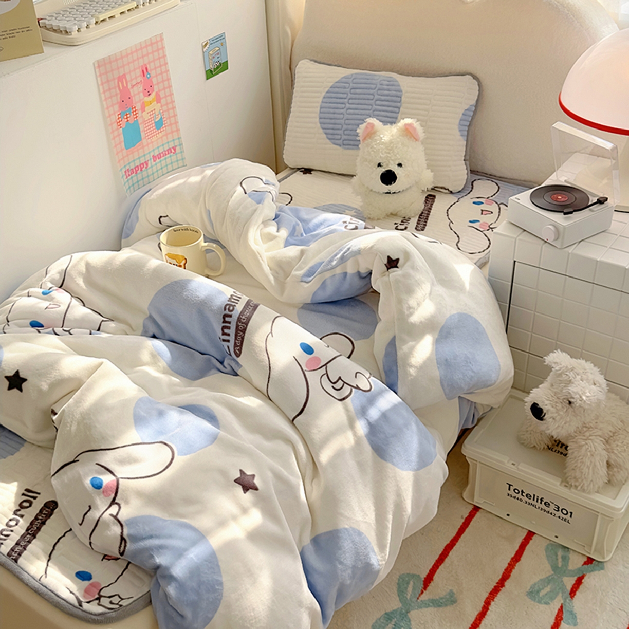 91家纺网 家纺一手货源 找家纺 希诺家居 2025新款儿童系列正版三丽鸥牛奶绒三件套幼儿园多件套 泡泡玉桂狗