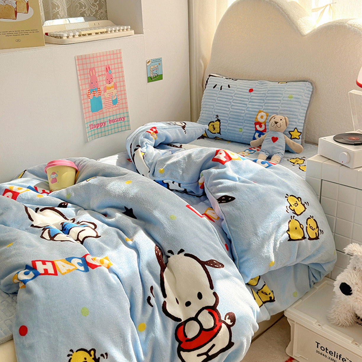 91家纺网 家纺一手货源 找家纺 希诺家居 2025新款儿童系列正版三丽鸥牛奶绒三件套幼儿园多件套 呆萌帕恰狗