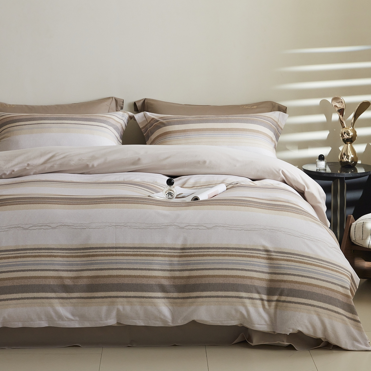 嘉汀兰家居 2025新款全棉纯棉数码印花生态磨毛四件套 午后卡其