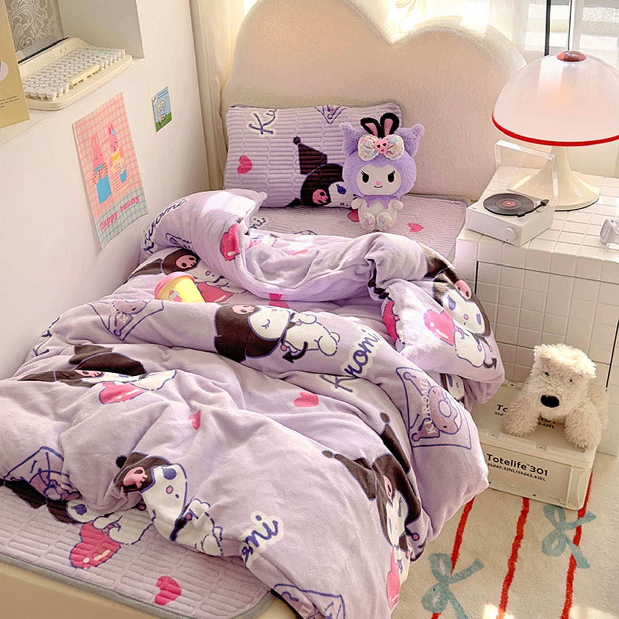 91家纺网 家纺一手货源 找家纺 希诺家居 2025新款儿童系列正版三丽鸥牛奶绒三件套幼儿园多件套 梦幻库洛米