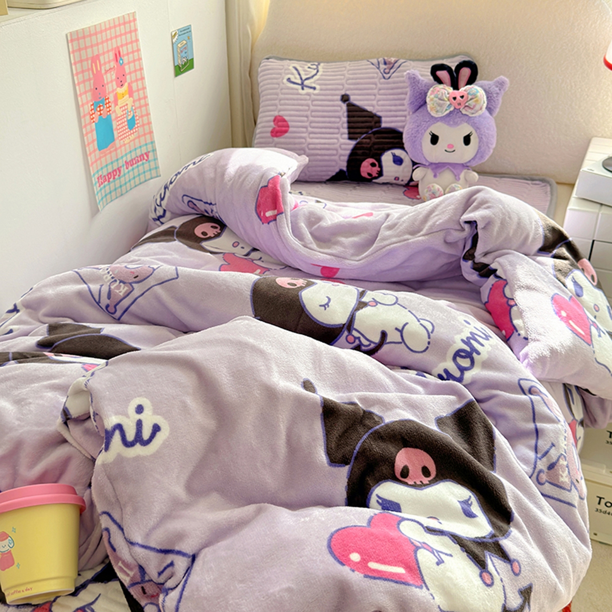 91家纺网 家纺一手货源 找家纺 希诺家居 2025新款儿童系列正版三丽鸥牛奶绒三件套幼儿园多件套 梦幻库洛米