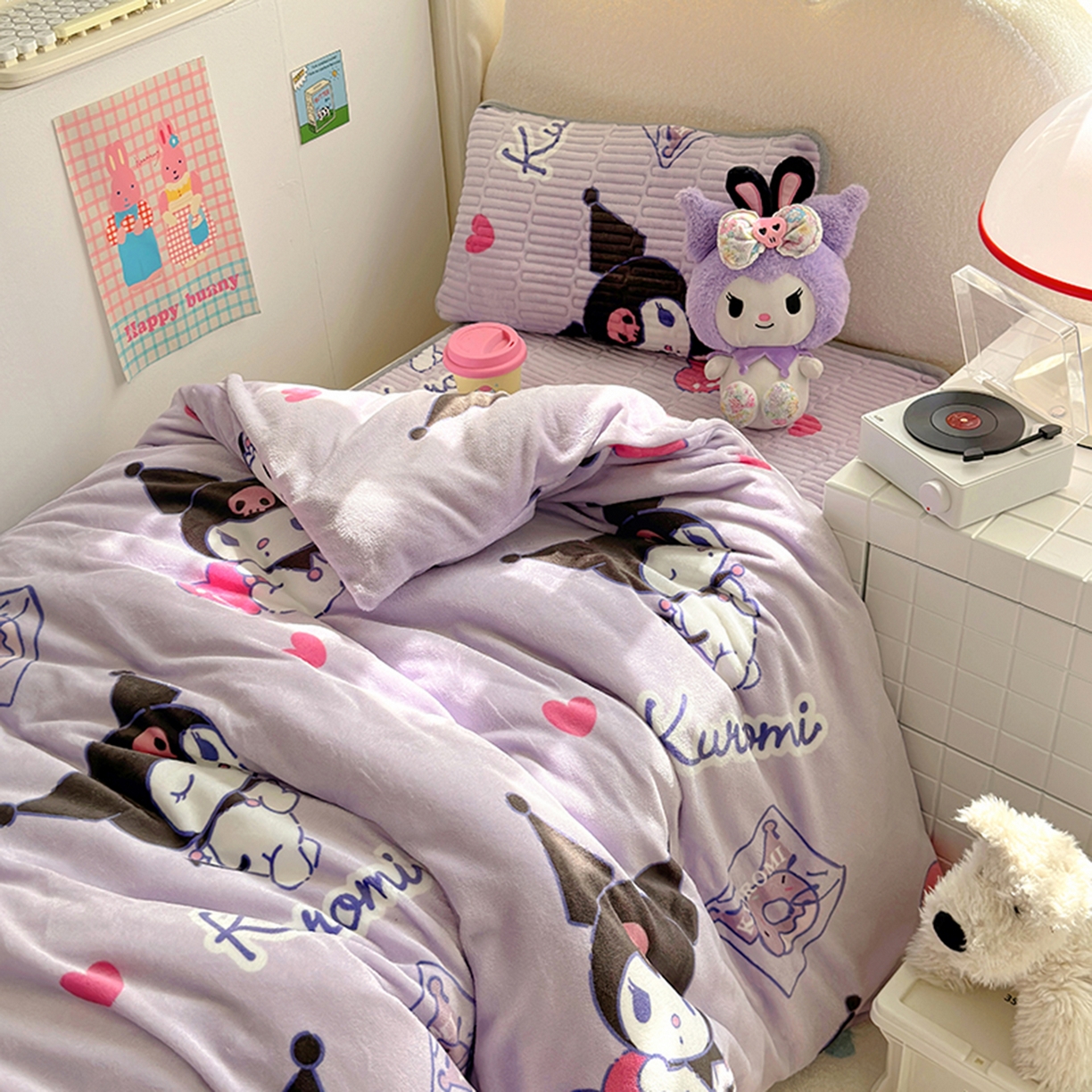 91家纺网 家纺一手货源 找家纺 希诺家居 2025新款儿童系列正版三丽鸥牛奶绒三件套幼儿园多件套 梦幻库洛米