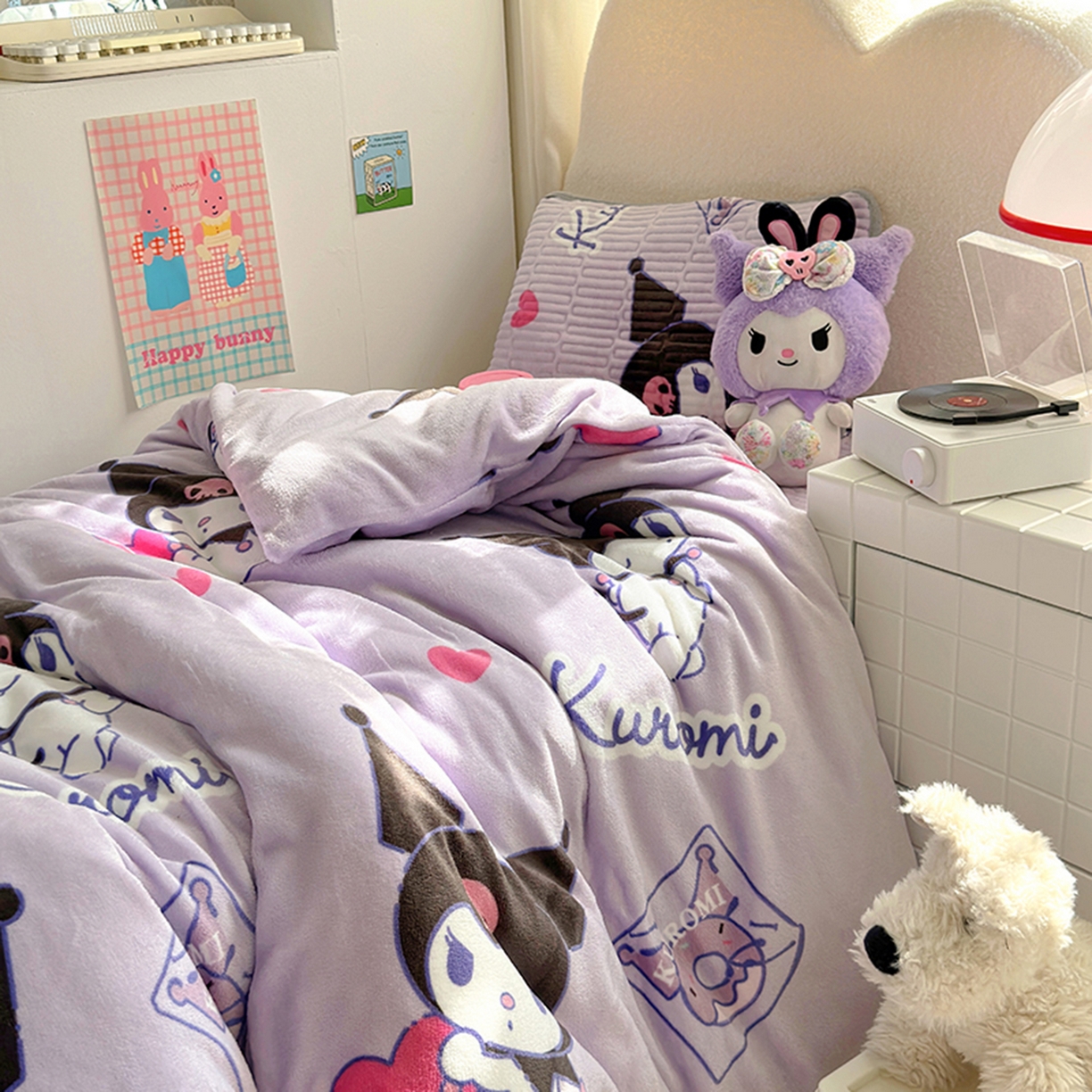 91家纺网 家纺一手货源 找家纺 希诺家居 2025新款儿童系列正版三丽鸥牛奶绒三件套幼儿园多件套 梦幻库洛米