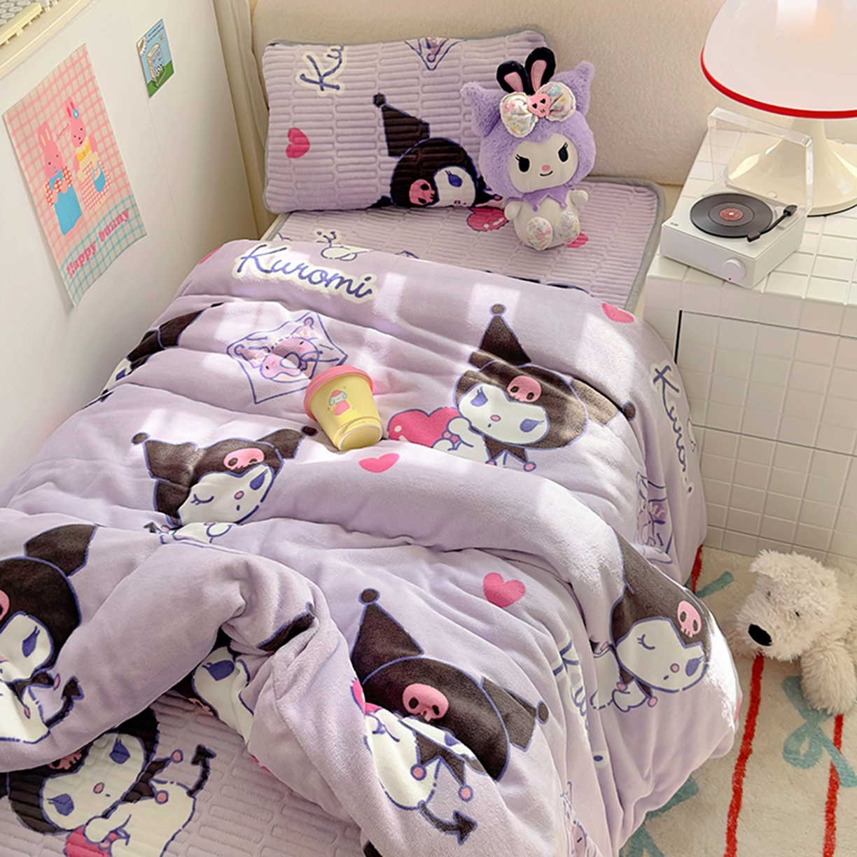 91家纺网 家纺一手货源 找家纺 希诺家居 2025新款儿童系列正版三丽鸥牛奶绒三件套幼儿园多件套 梦幻库洛米