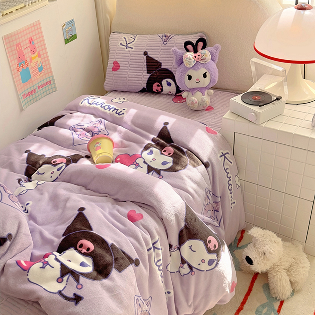 91家纺网 家纺一手货源 找家纺 希诺家居 2025新款儿童系列正版三丽鸥牛奶绒三件套幼儿园多件套 梦幻库洛米