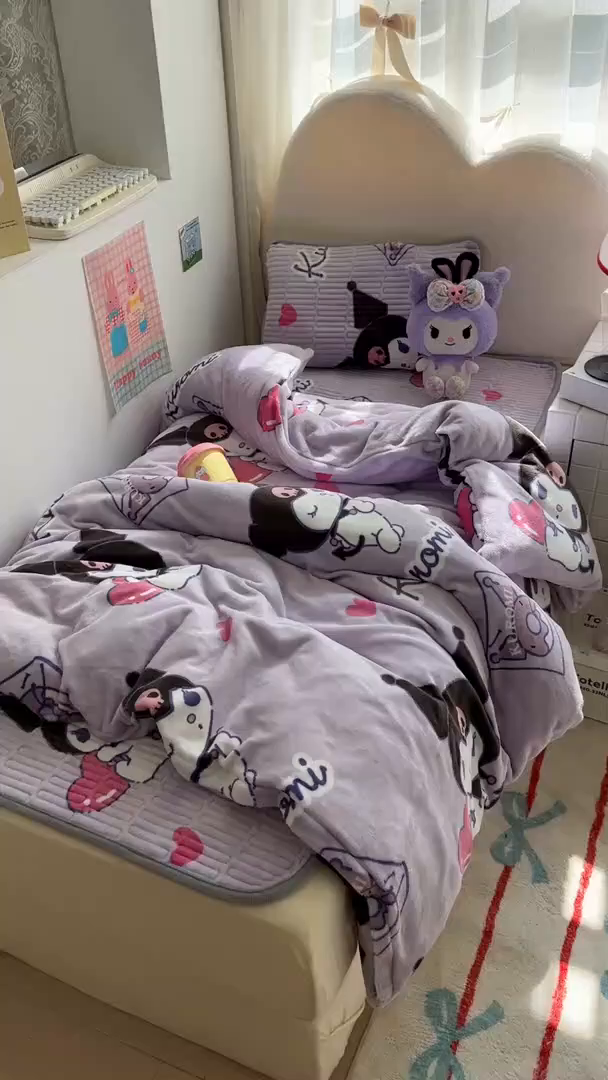 91家纺网 家纺一手货源 找家纺 希诺家居 2025新款儿童系列正版三丽鸥牛奶绒三件套幼儿园多件套 梦幻库洛米