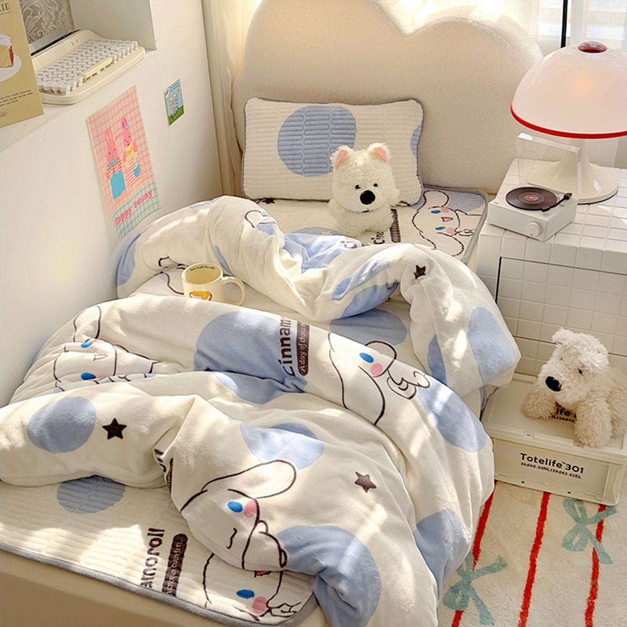 91家纺网 家纺一手货源 找家纺 希诺家居 2025新款儿童系列正版三丽鸥牛奶绒三件套幼儿园多件套 泡泡玉桂狗