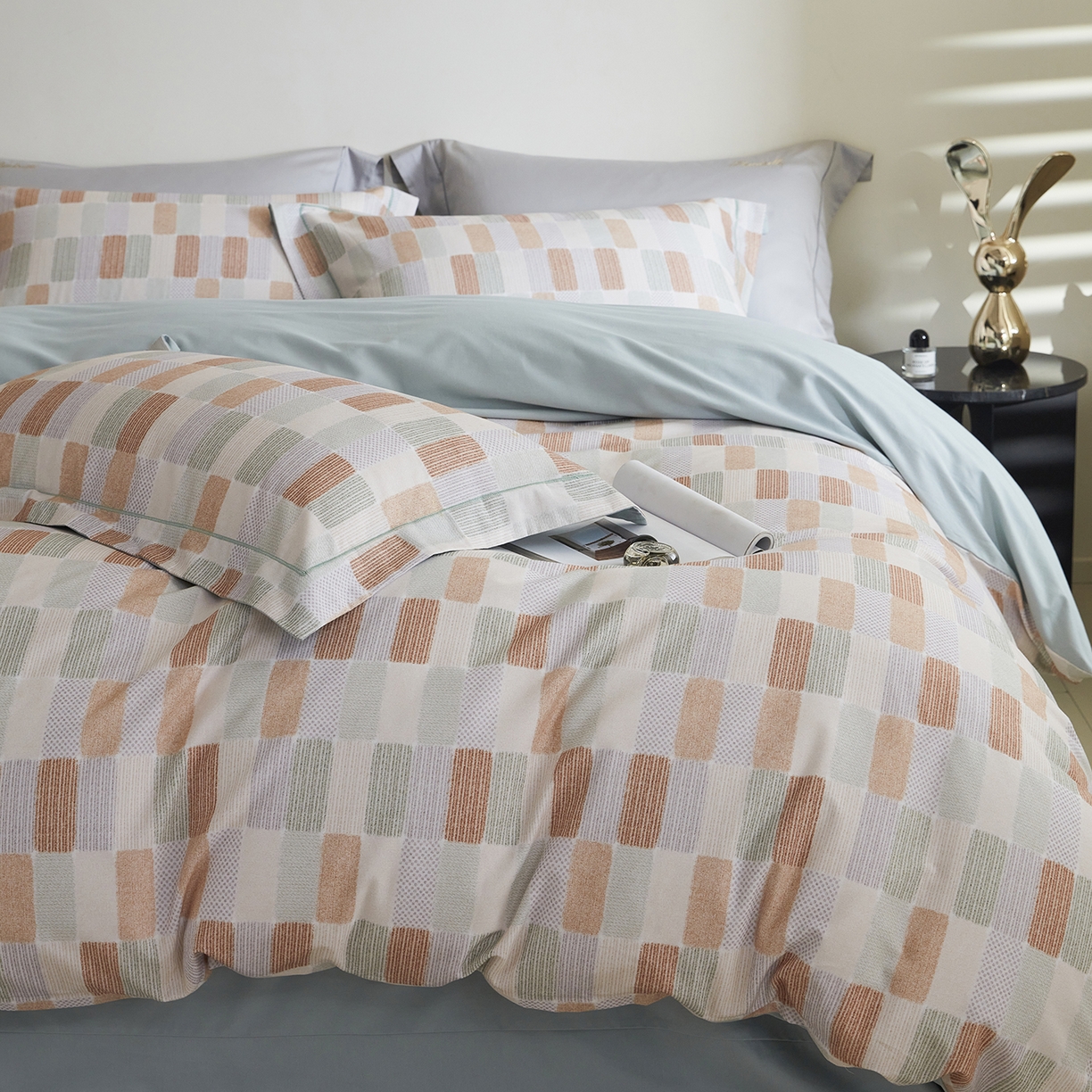 91家纺网 家纺一手货源 找家纺 嘉汀兰家居 2025新款全棉纯棉数码印花生态磨毛四件套 闲偶绿