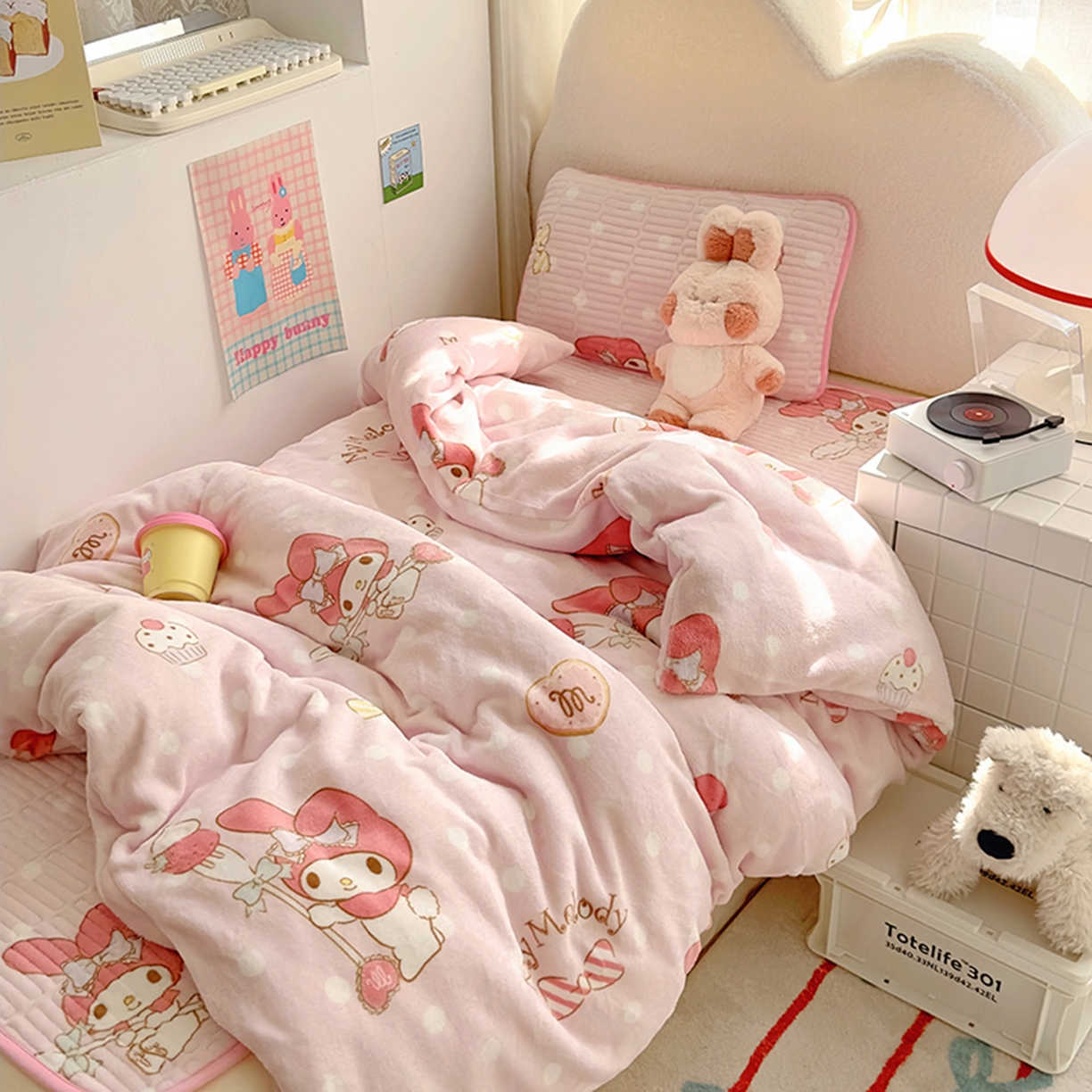 91家纺网 家纺一手货源 找家纺 希诺家居 2025新款儿童系列正版三丽鸥牛奶绒三件套幼儿园多件套 甜甜美乐蒂