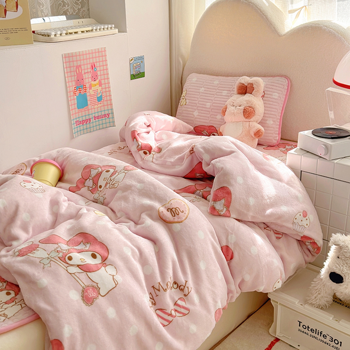 91家纺网 家纺一手货源 找家纺 希诺家居 2025新款儿童系列正版三丽鸥牛奶绒三件套幼儿园多件套 甜甜美乐蒂