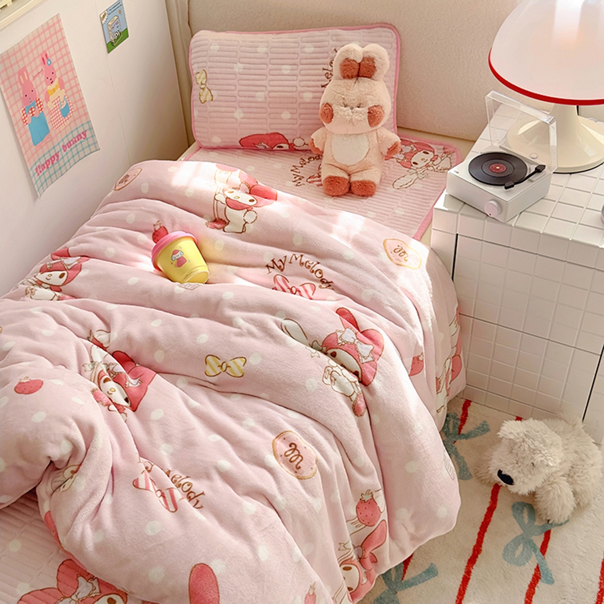 91家纺网 家纺一手货源 找家纺 希诺家居 2025新款儿童系列正版三丽鸥牛奶绒三件套幼儿园多件套 甜甜美乐蒂