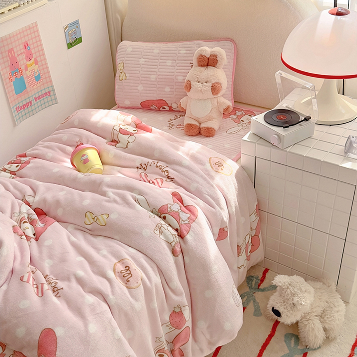 91家纺网 家纺一手货源 找家纺 希诺家居 2025新款儿童系列正版三丽鸥牛奶绒三件套幼儿园多件套 甜甜美乐蒂