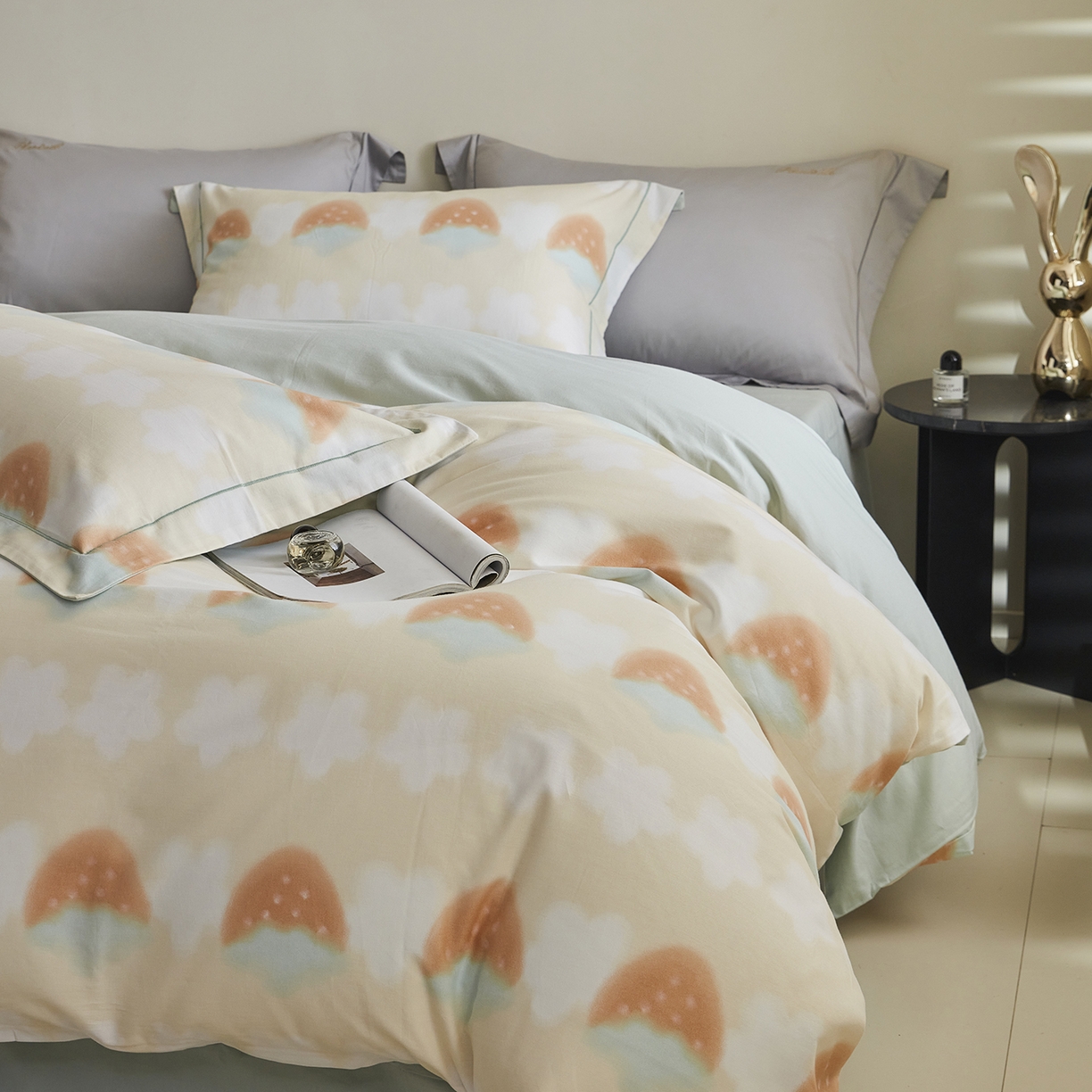 91家纺网 家纺一手货源 找家纺 嘉汀兰家居 2025新款全棉纯棉数码印花生态磨毛四件套 小甜甜黄