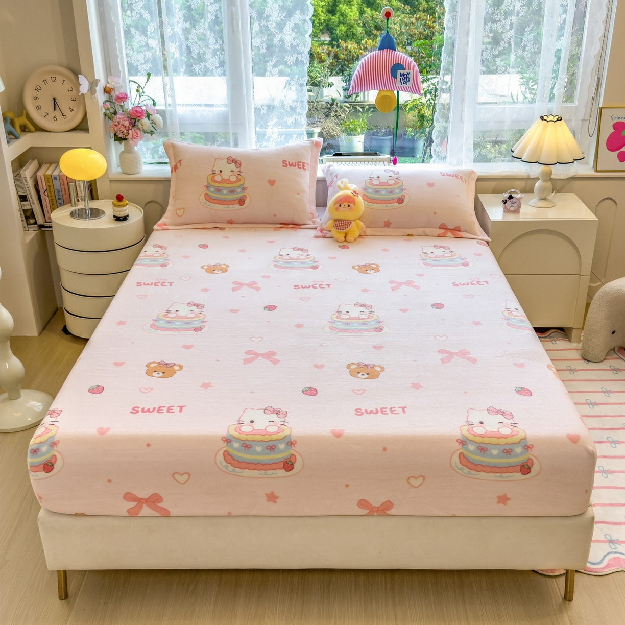 91家纺网 家纺一手货源 找家纺 （总）丝羽坊 2025新款印花小清新牛奶绒印花床笠三件套