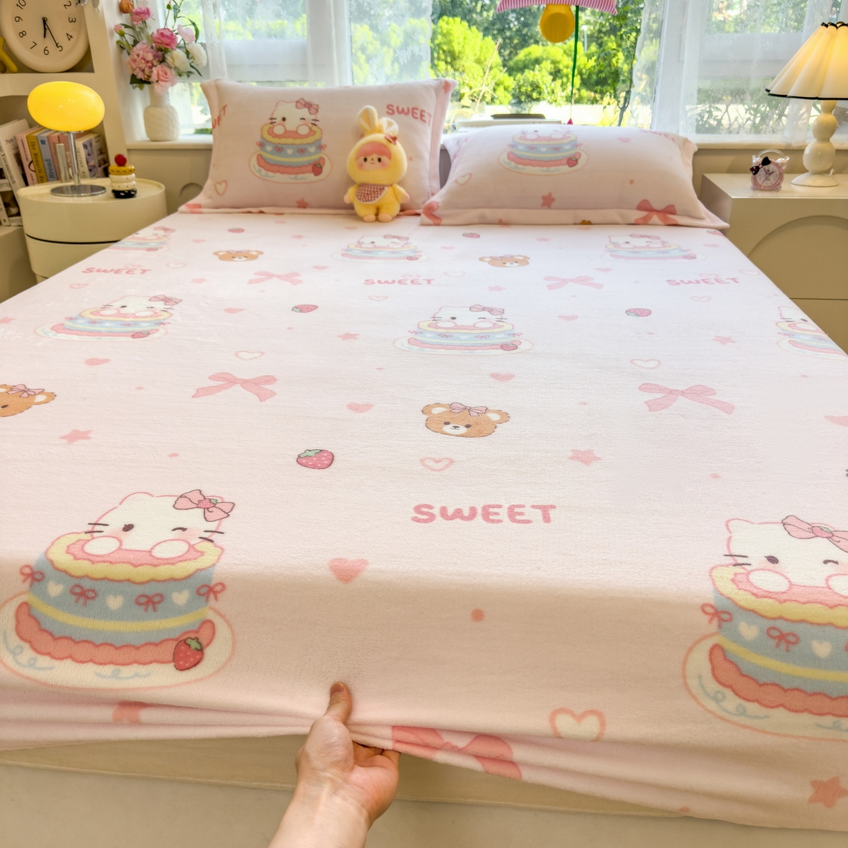 91家纺网 家纺一手货源 找家纺 （总）丝羽坊 2025新款印花小清新牛奶绒印花床笠三件套