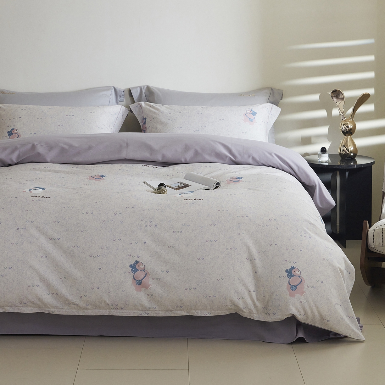 嘉汀兰家居 2025新款全棉纯棉数码印花生态磨毛四件套 幸福熊米