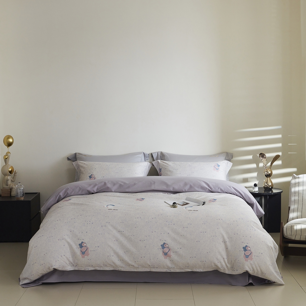 91家纺网 家纺一手货源 找家纺 嘉汀兰家居 2025新款全棉纯棉数码印花生态磨毛四件套 幸福熊米